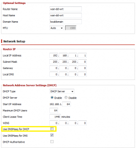 Turn off "Use dnsmasq as DHCP"